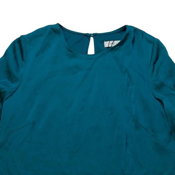 NWT Milly Teal 3/4 Flare Sleeve Silk Blouse - “Peacock Holly Top” - Size 6 - Picture 11 of 14